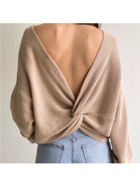Cozy Tan Twist Low Back Sweater - Size Medium